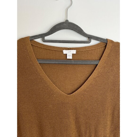 J JIll Brown V-Neck Ribbed Knit Long Sleeve Pullover Sweater Cotton Blend L P - Picture 4 of 8